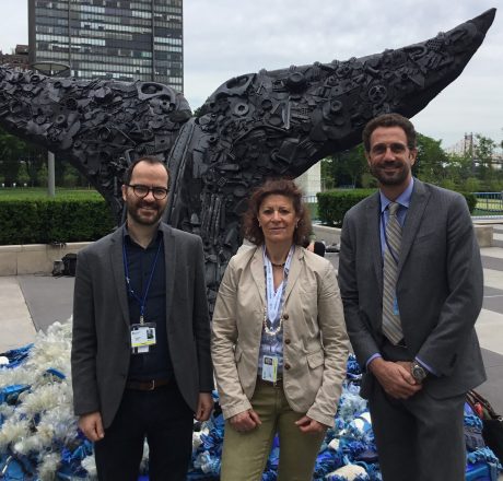 Sebastian Unger (IASS), Nicola Breier (BMUB), and Adnan Awad (IOI) at the UN Ocean Conference in New York.